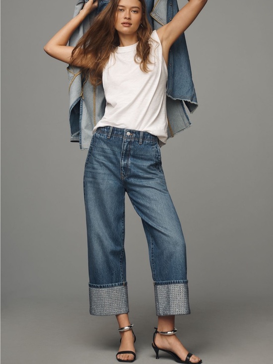 Pilcro Denim - The Lonnie Cuffed High-Rise Crop Jeans by Pilcro: Sparkle Edition